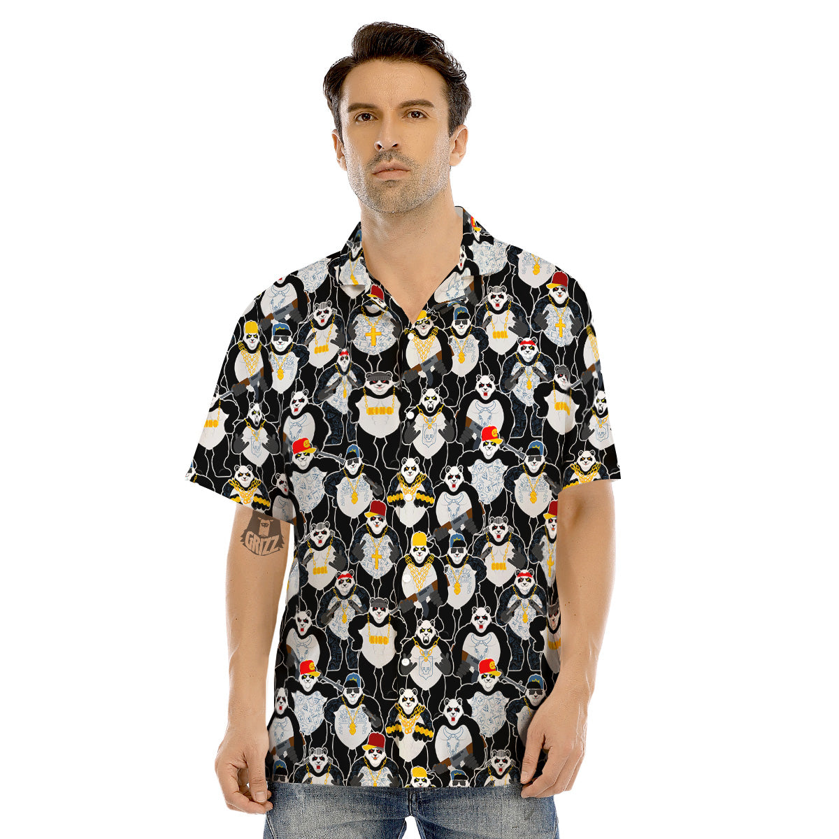 Panda Gangster Gang Print Pattern Men's Hawaiian Shirt-grizzshop