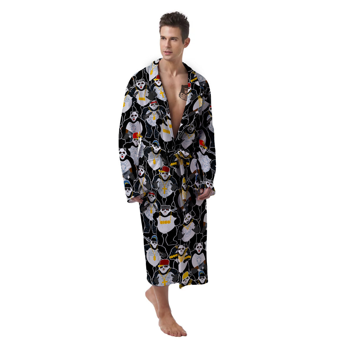Panda Gangster Gang Print Pattern Men's Robe-grizzshop