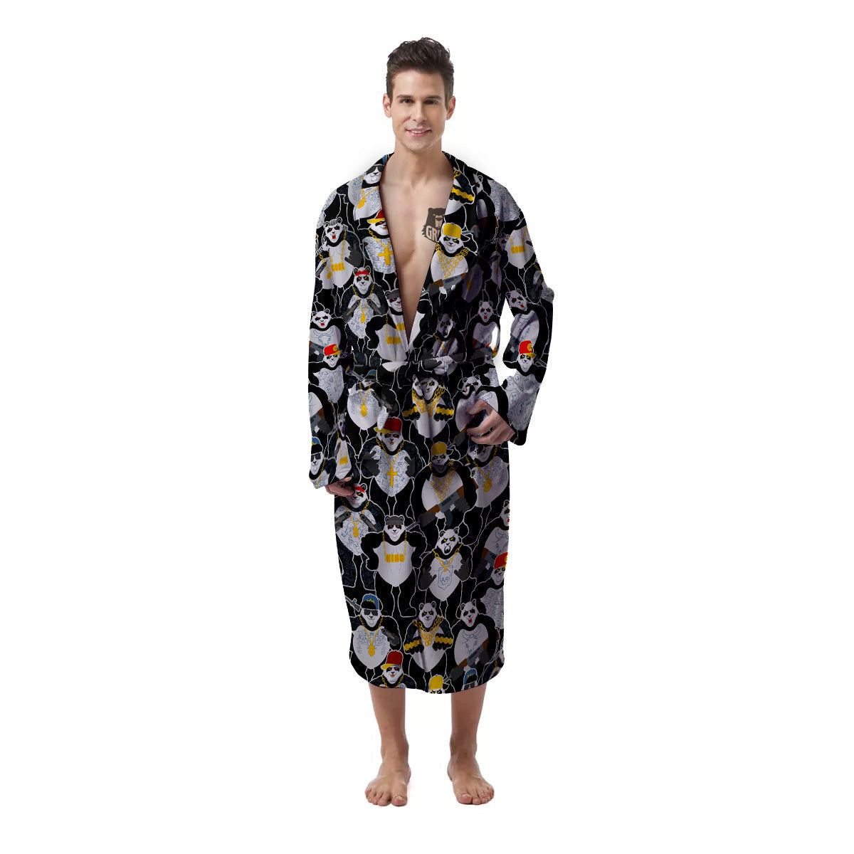 Panda Gangster Gang Print Pattern Men's Robe-grizzshop