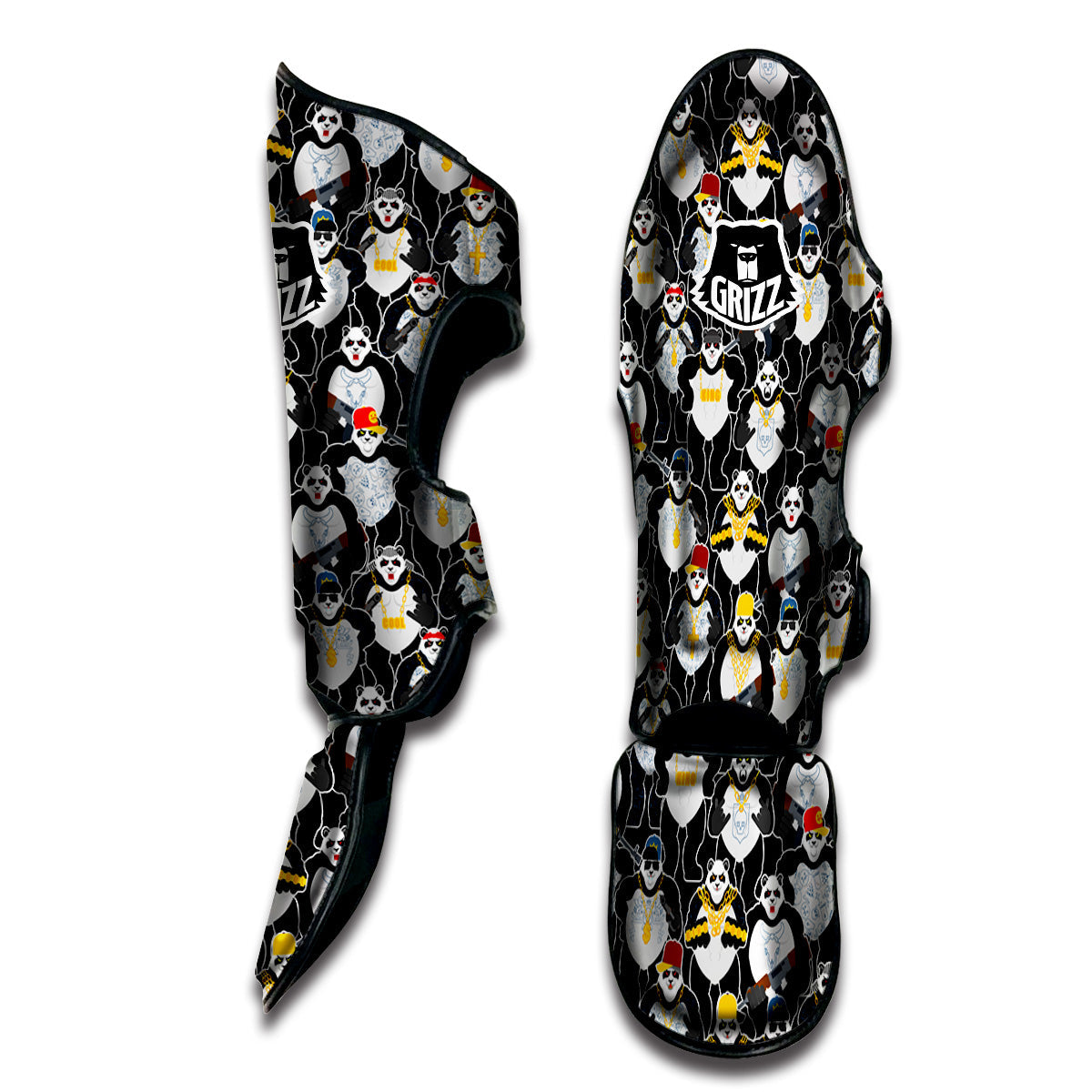 Panda Gangster Gang Print Pattern Muay Thai Shin Guards-grizzshop