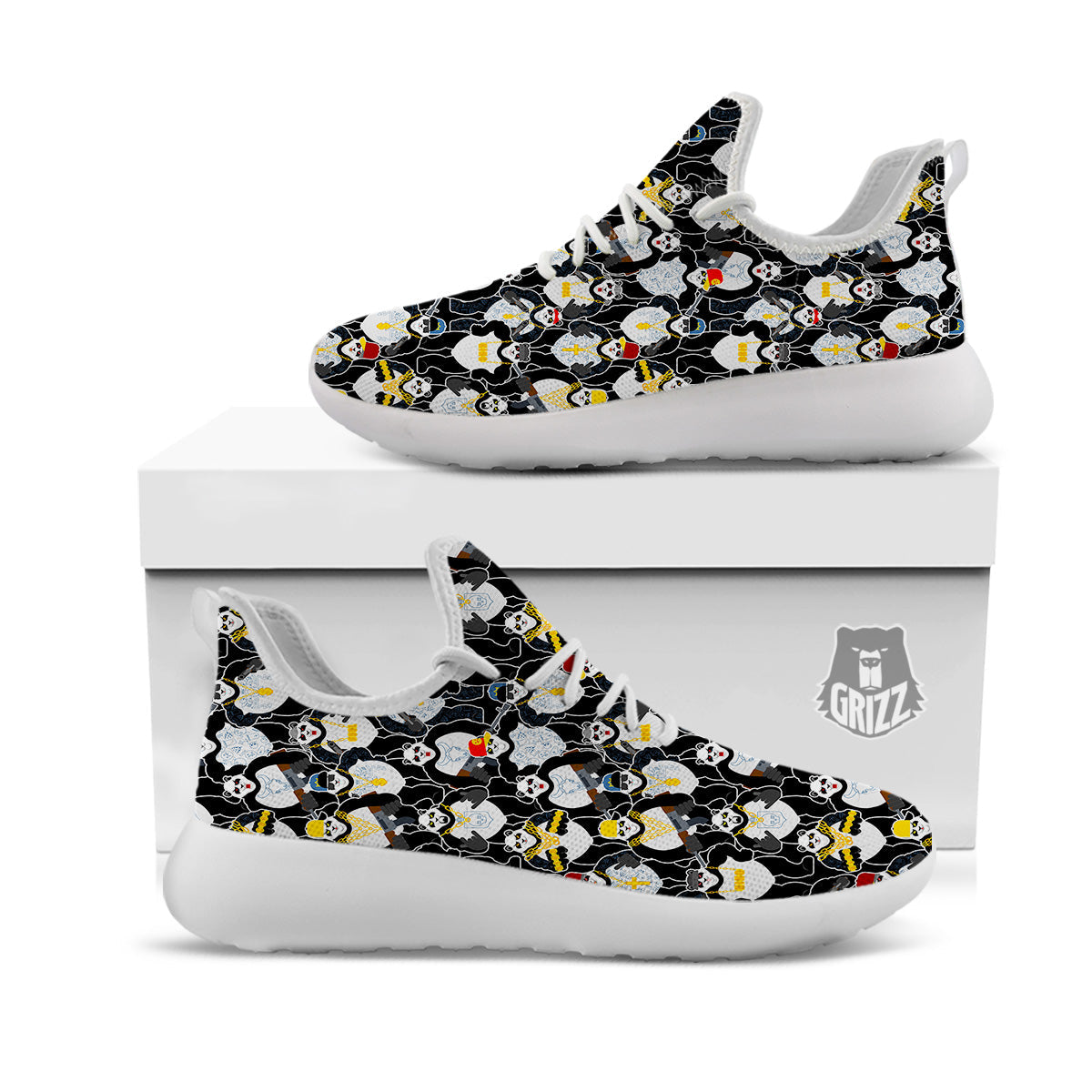 Panda Gangster Gang Print Pattern White Athletic Shoes-grizzshop