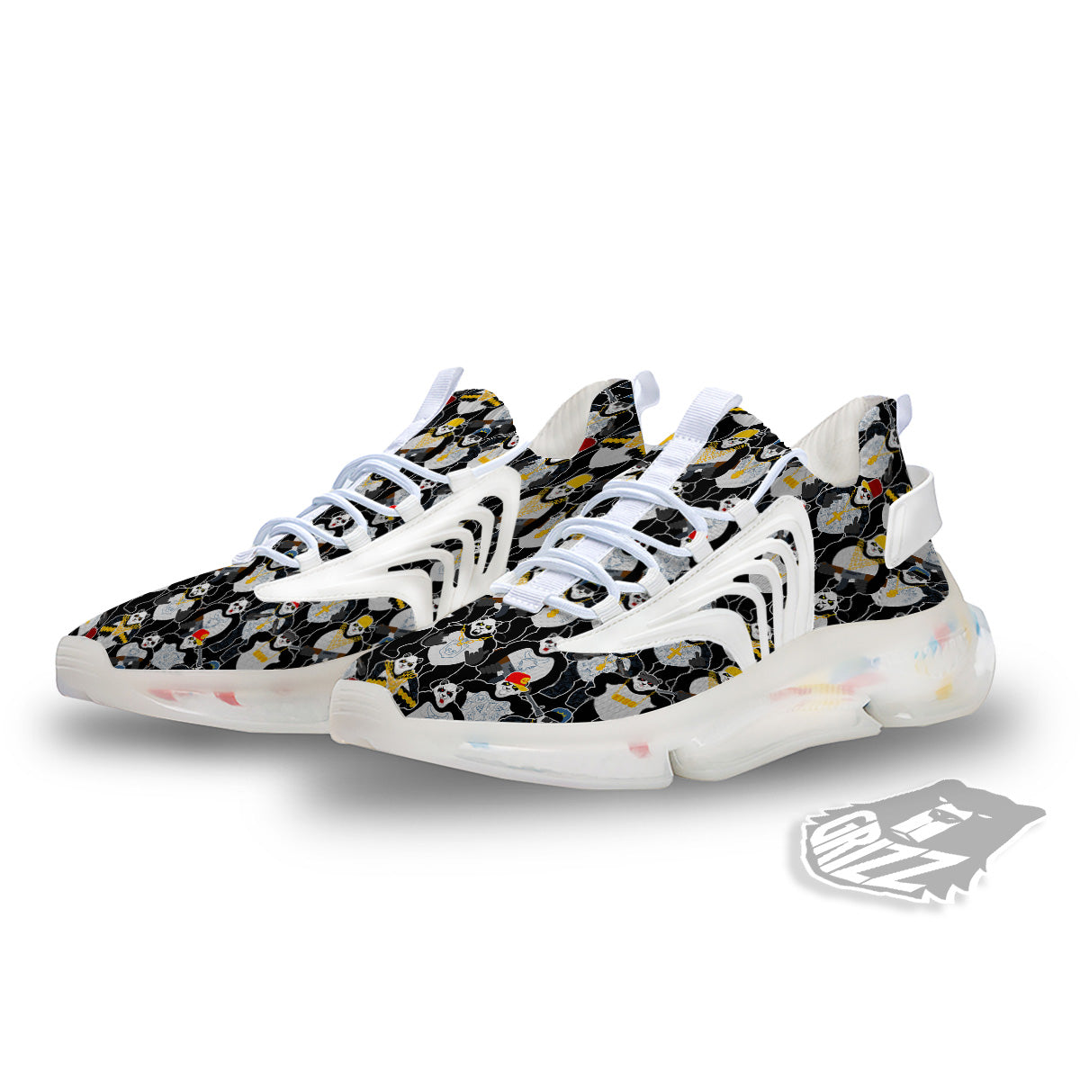 Panda Gangster Gang Print Pattern White Gym Shoes-grizzshop