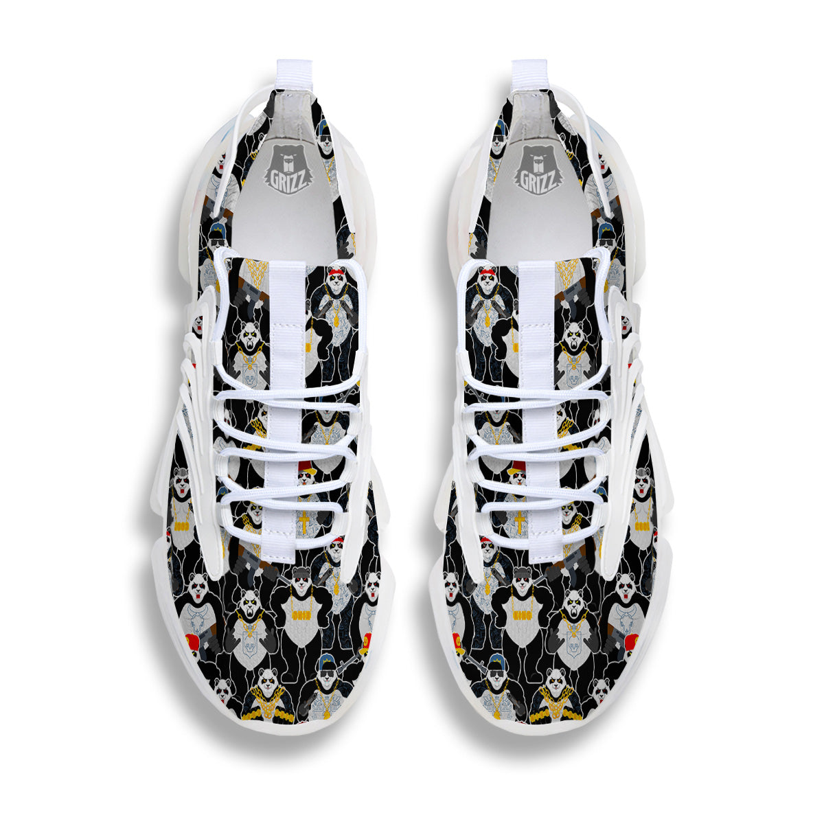 Panda Gangster Gang Print Pattern White Gym Shoes-grizzshop
