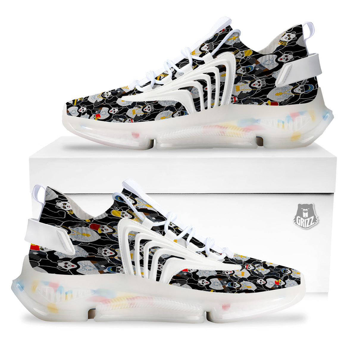 Panda Gangster Gang Print Pattern White Gym Shoes-grizzshop