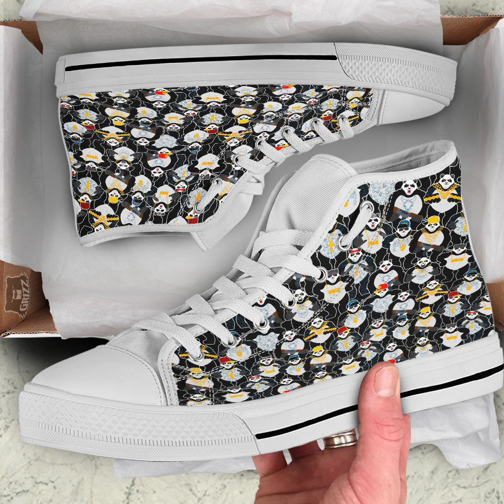 Panda Gangster Gang Print Pattern White High Top Shoes-grizzshop