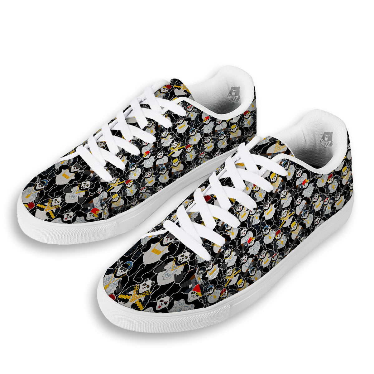 Panda Gangster Gang Print Pattern White Low Top Sneakers-grizzshop