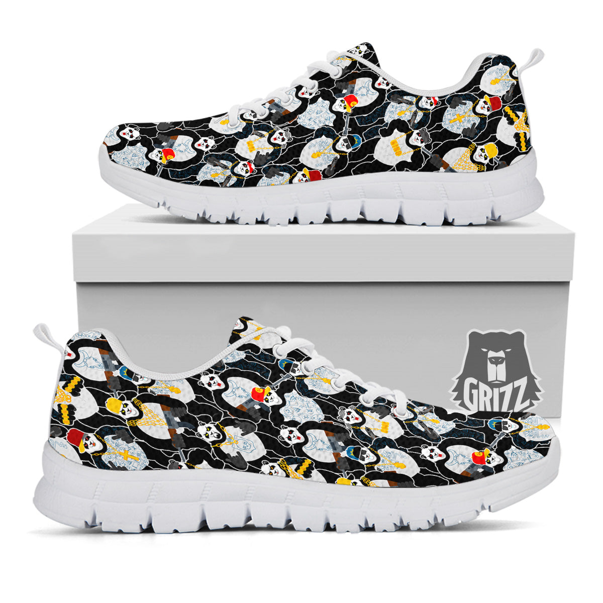 Panda Gangster Gang Print Pattern White Sneaker-grizzshop