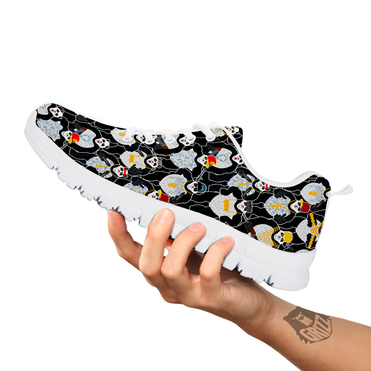 Panda Gangster Gang Print Pattern White Sneaker-grizzshop