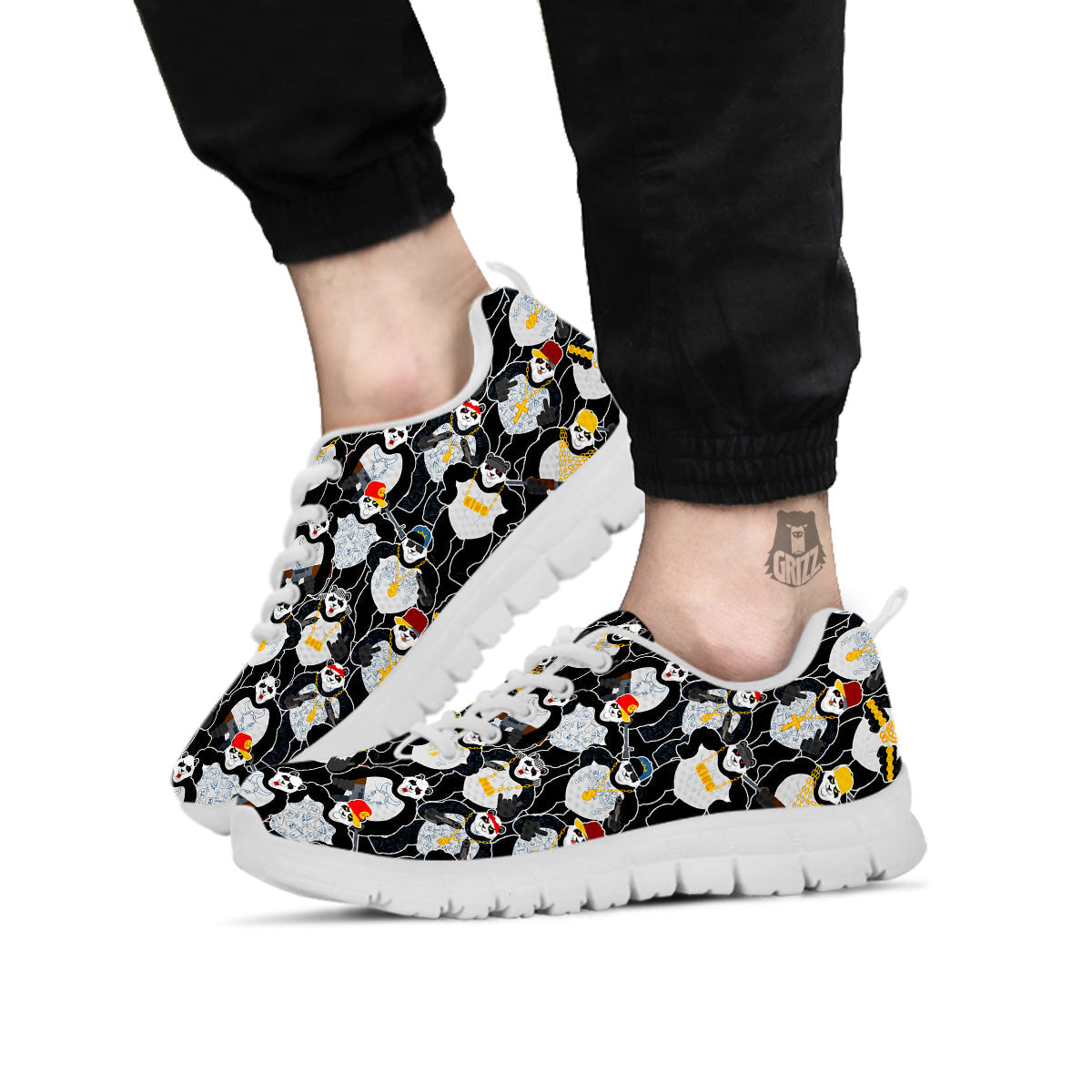 Panda Gangster Gang Print Pattern White Sneaker-grizzshop