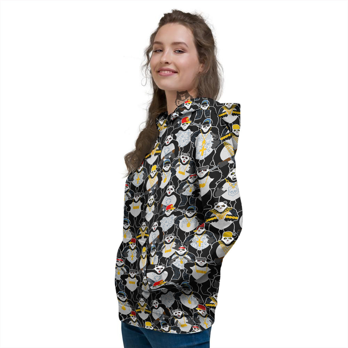 Panda Gangster Gang Print Pattern Women's Hoodie-grizzshop