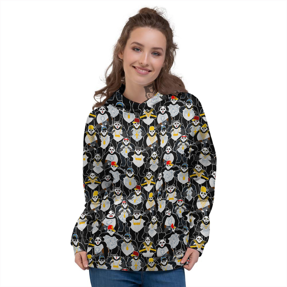 Panda Gangster Gang Print Pattern Women's Hoodie-grizzshop