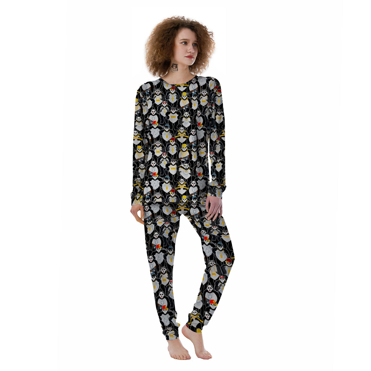 Panda Gangster Gang Print Pattern Women's Pajamas-grizzshop