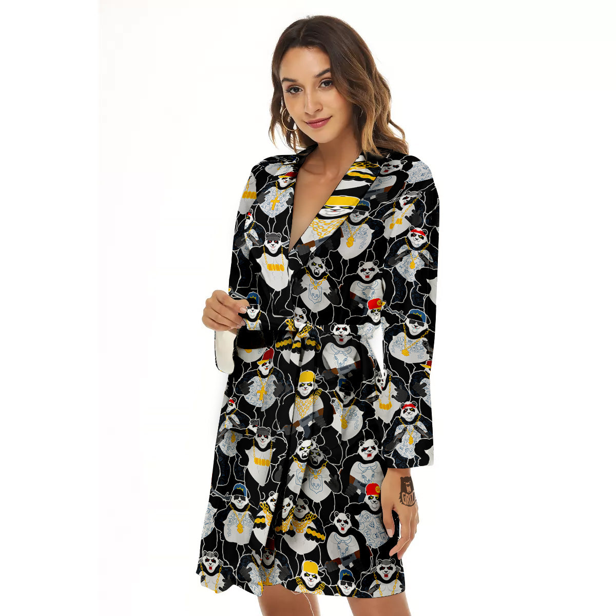 Panda Gangster Gang Print Pattern Women's Robe-grizzshop