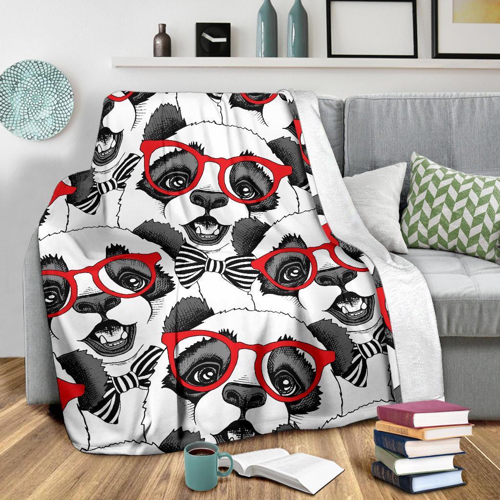 Panda Red Glasses Pattern Print Blanket-grizzshop