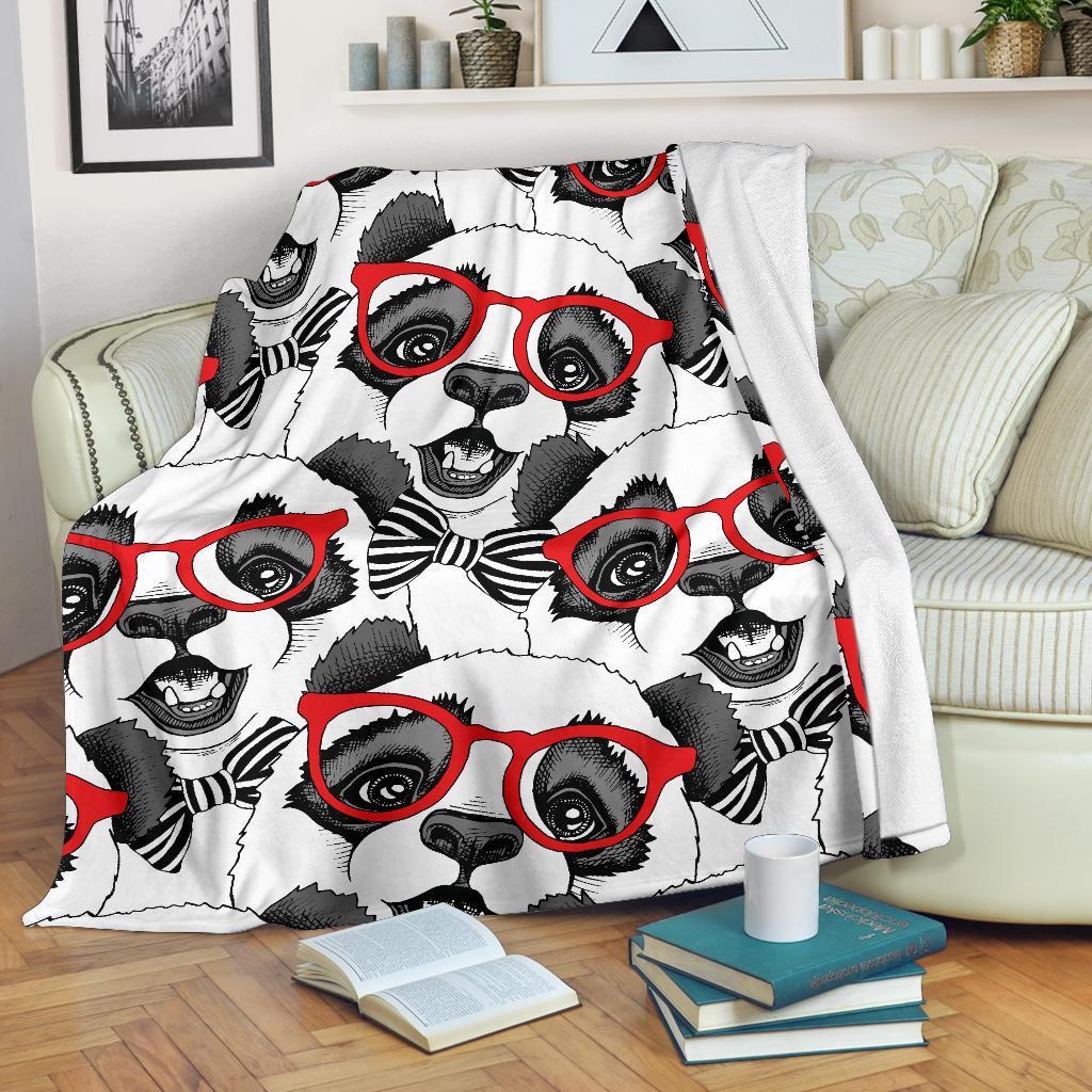 Panda Red Glasses Pattern Print Blanket-grizzshop