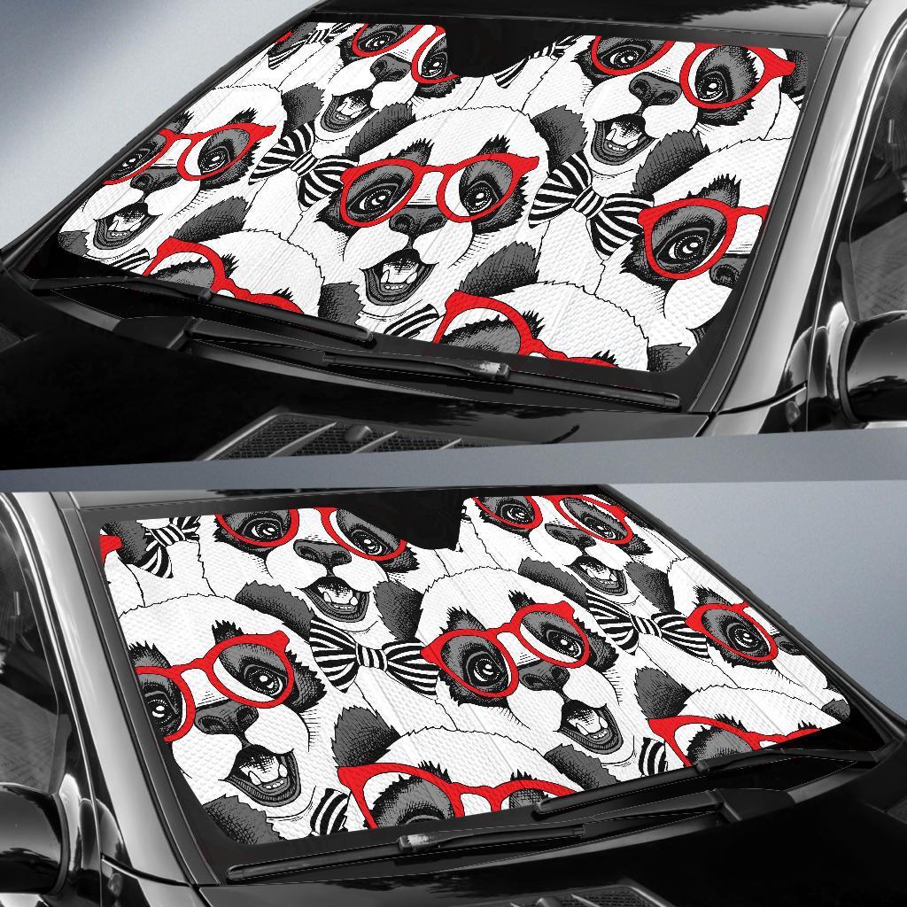 Panda Red Glasses Pattern Print Car Sun Shade-grizzshop