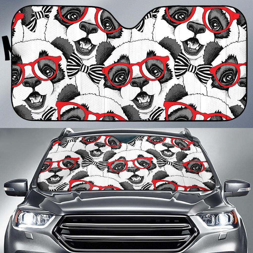 Panda Red Glasses Pattern Print Car Sun Shade-grizzshop