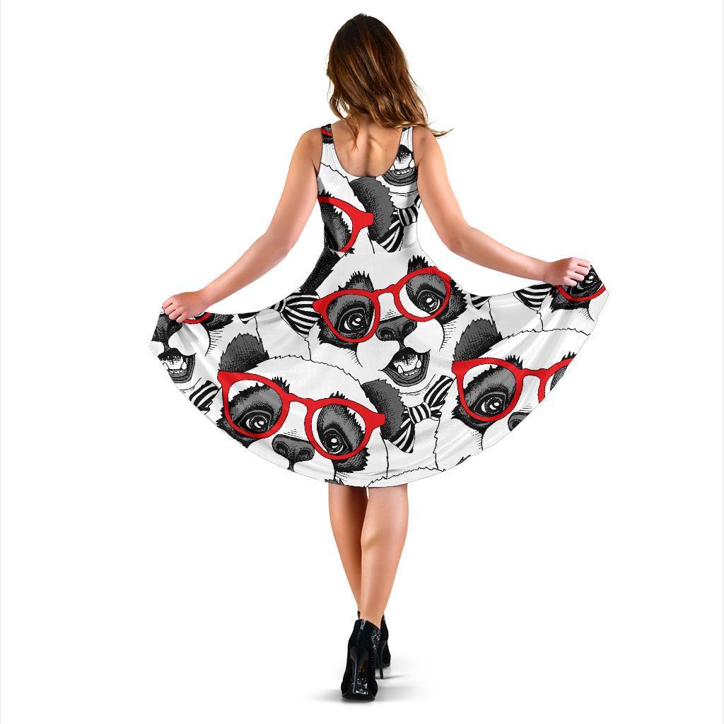 Panda Red Glasses Pattern Print Dress-grizzshop
