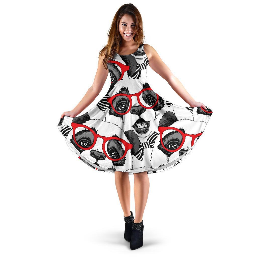 Panda Red Glasses Pattern Print Dress-grizzshop