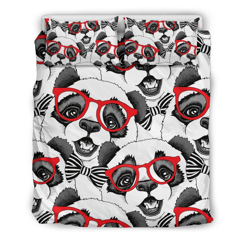 Panda Red Glasses Pattern Print Duvet Cover Bedding Set-grizzshop