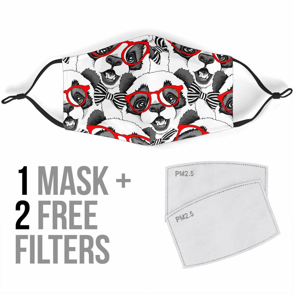 Panda Red Glasses Pattern Print Face Mask-grizzshop