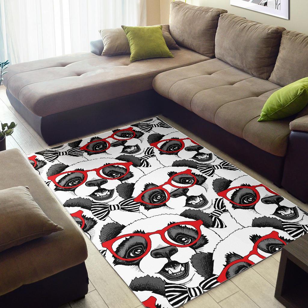 Panda Red Glasses Pattern Print Floor Mat-grizzshop