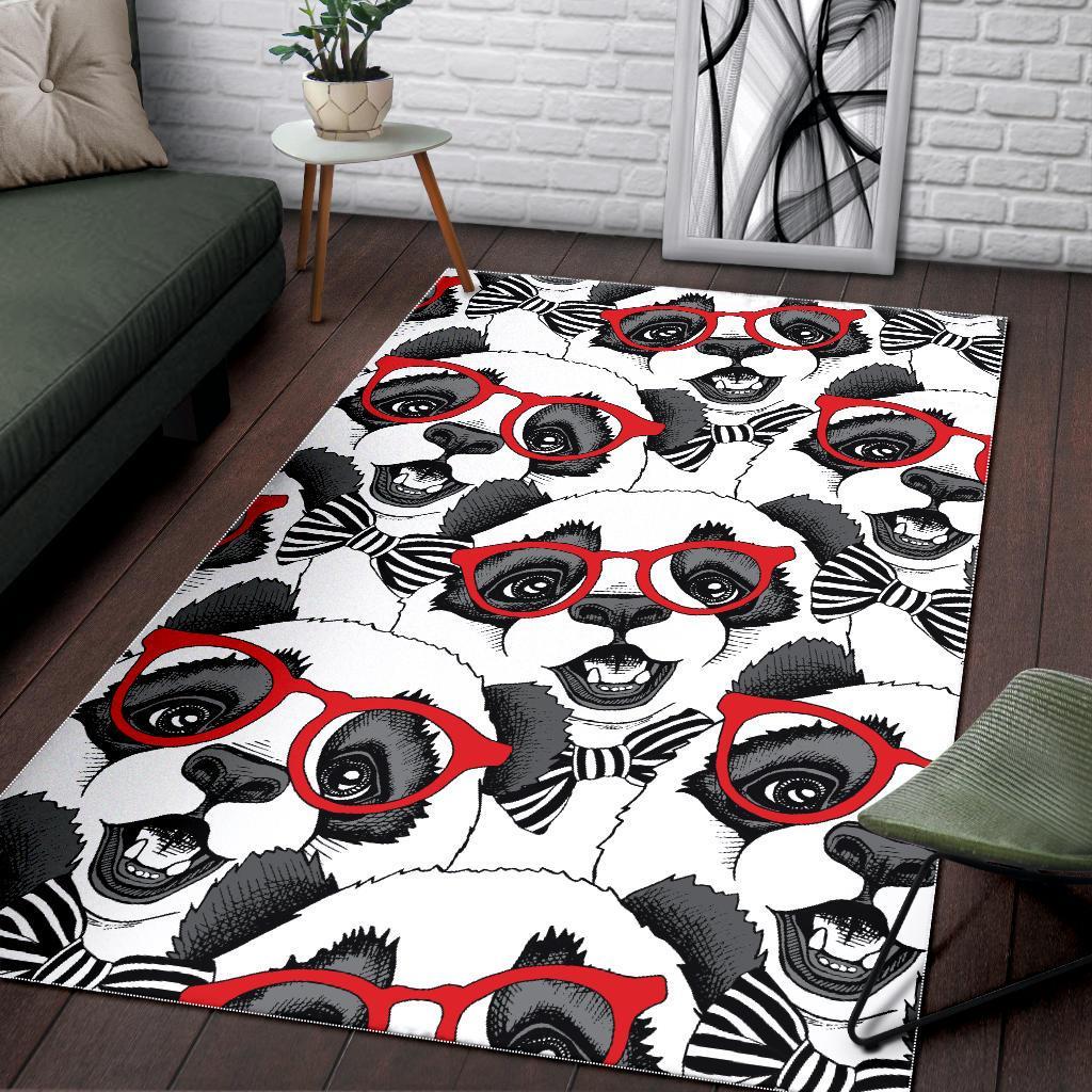 Panda Red Glasses Pattern Print Floor Mat-grizzshop