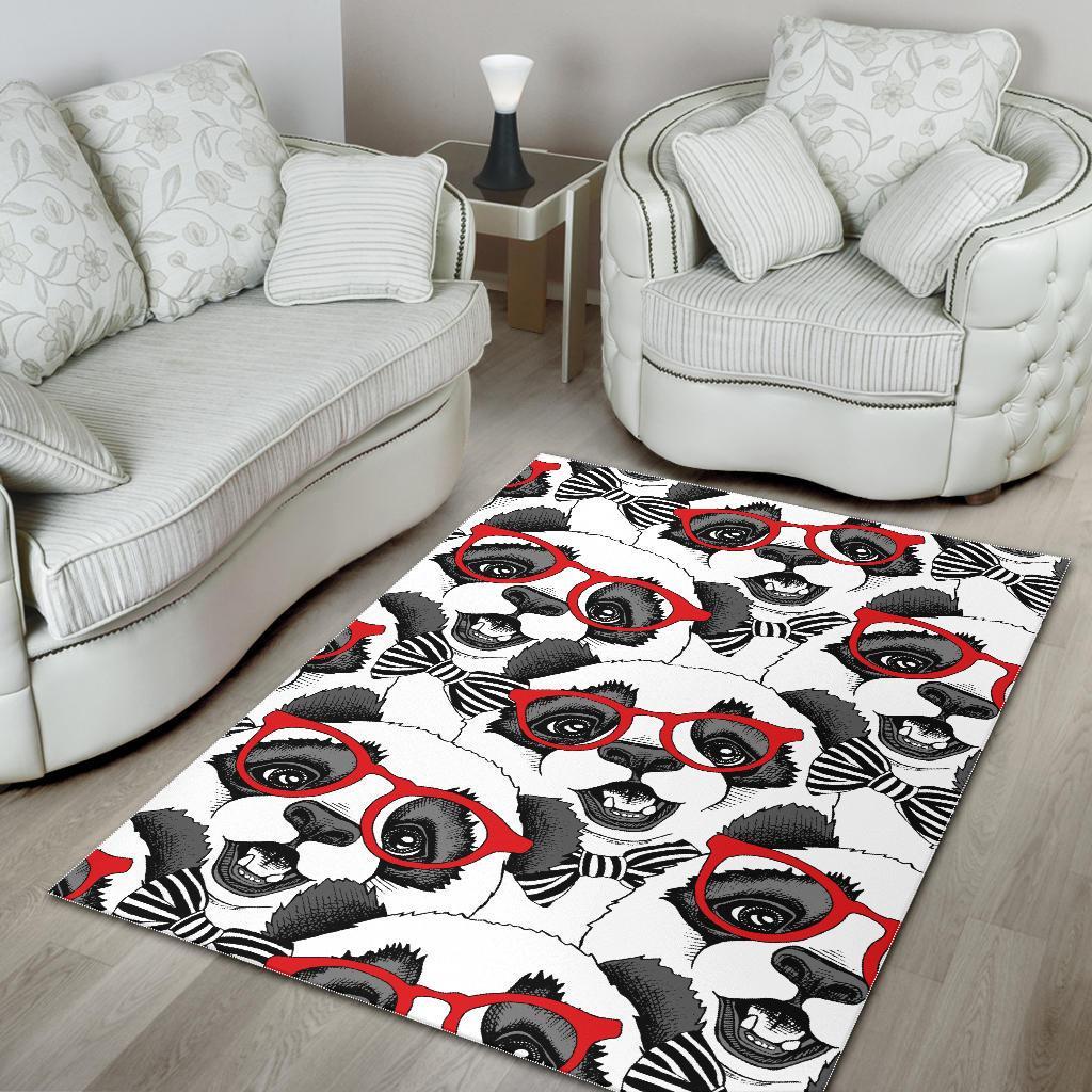 Panda Red Glasses Pattern Print Floor Mat-grizzshop