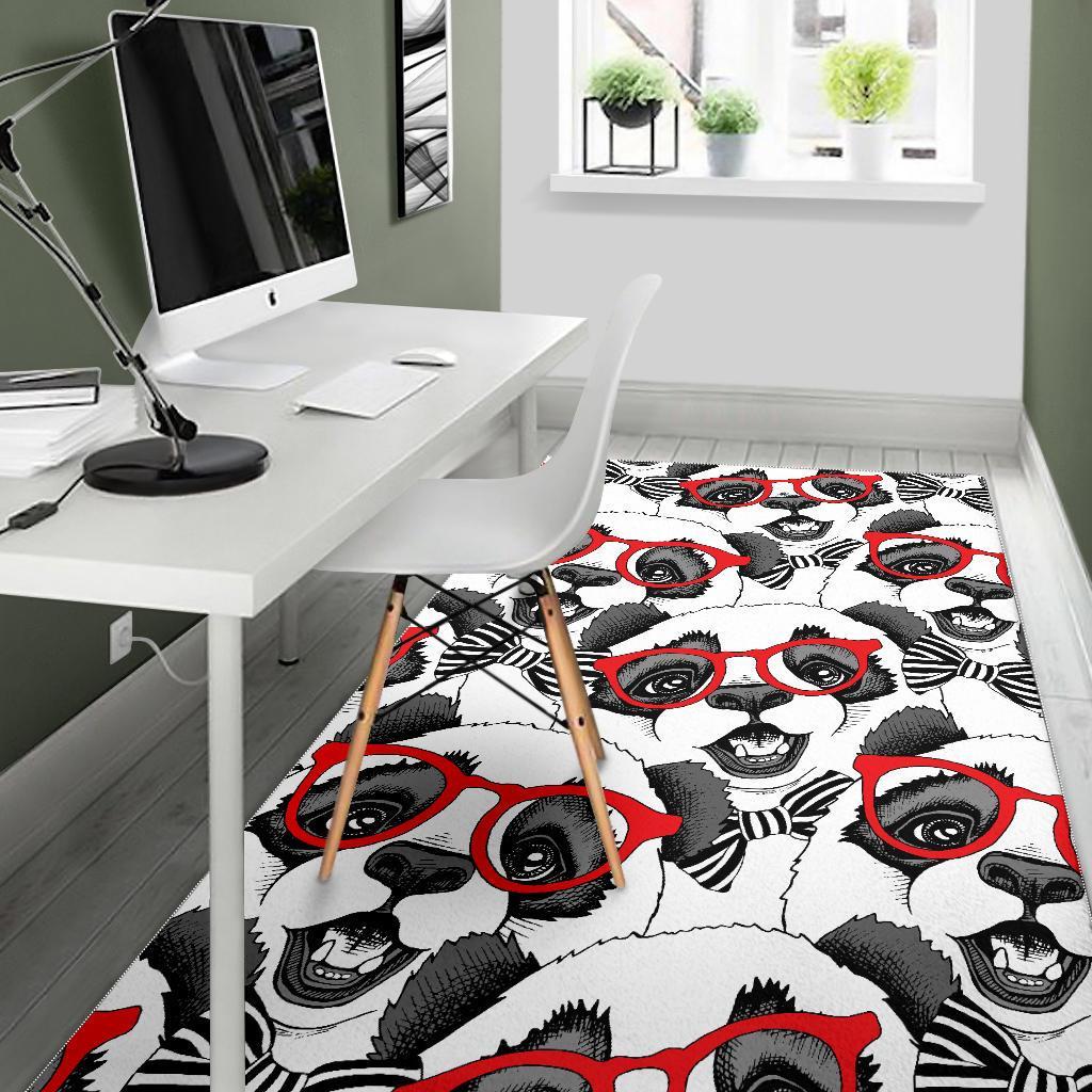 Panda Red Glasses Pattern Print Floor Mat-grizzshop