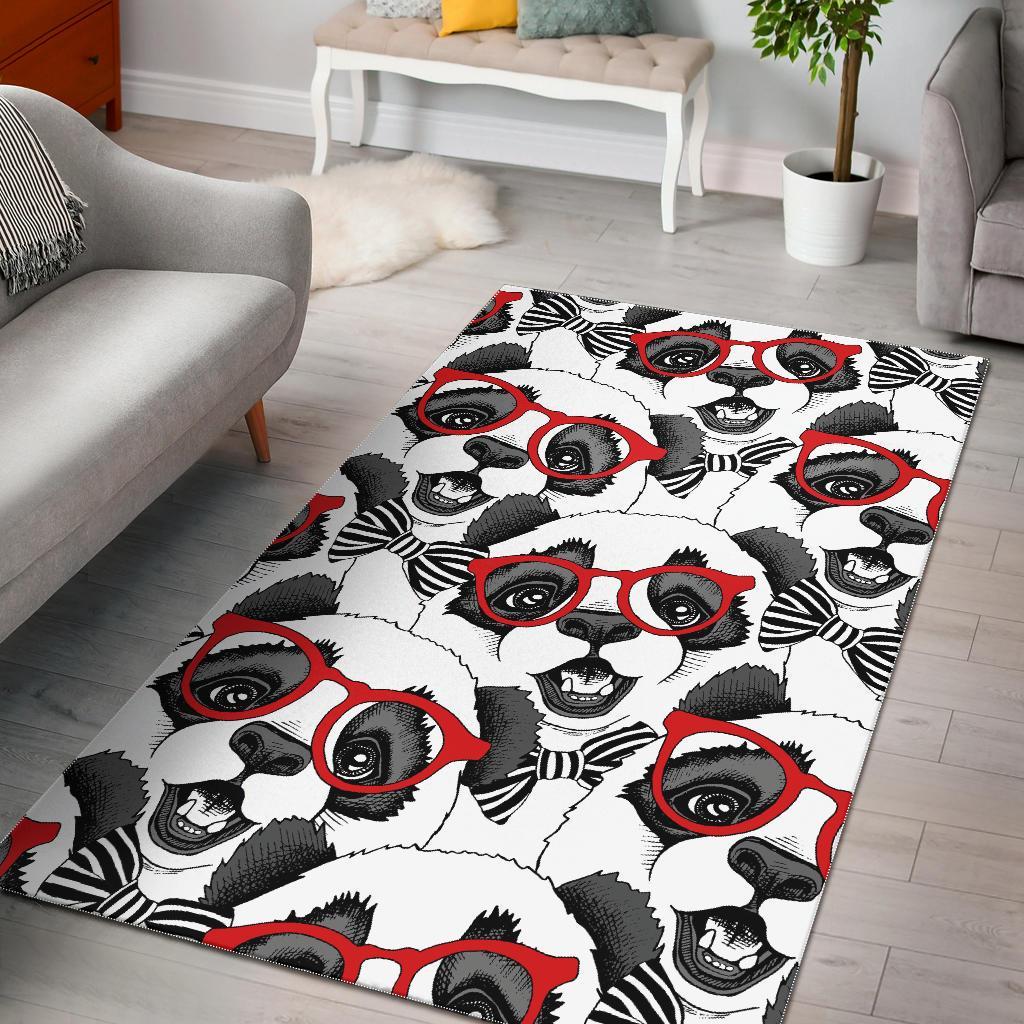 Panda Red Glasses Pattern Print Floor Mat-grizzshop