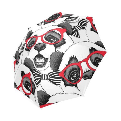 Panda Red Glasses Pattern Print Foldable Umbrella-grizzshop