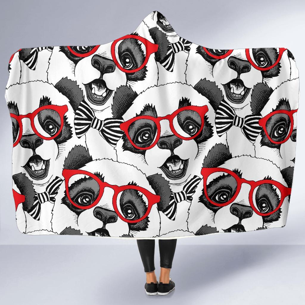 Panda Red Glasses Pattern Print Hooded Blanket-grizzshop