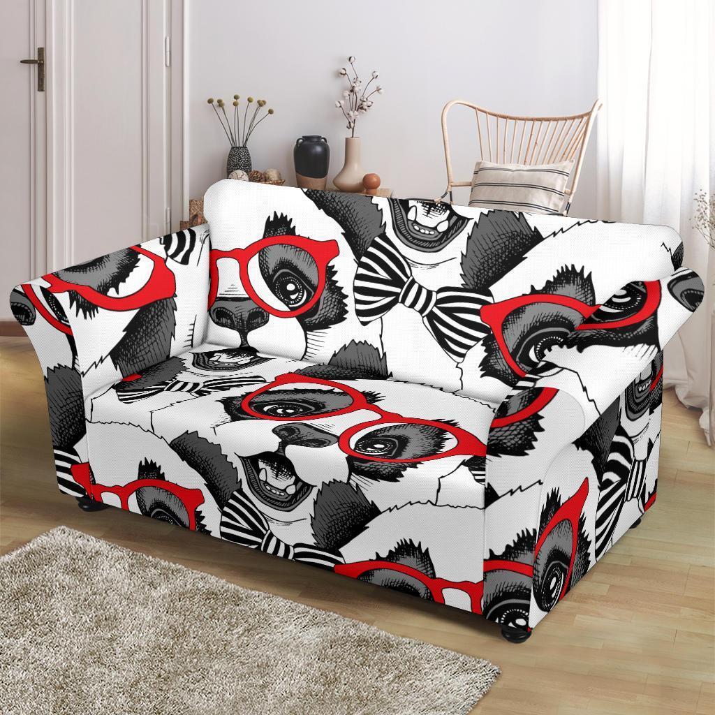 Panda Red Glasses Pattern Print Loveseat Cover-grizzshop