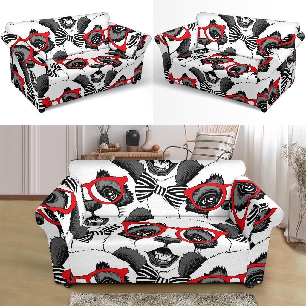 Panda Red Glasses Pattern Print Loveseat Cover-grizzshop