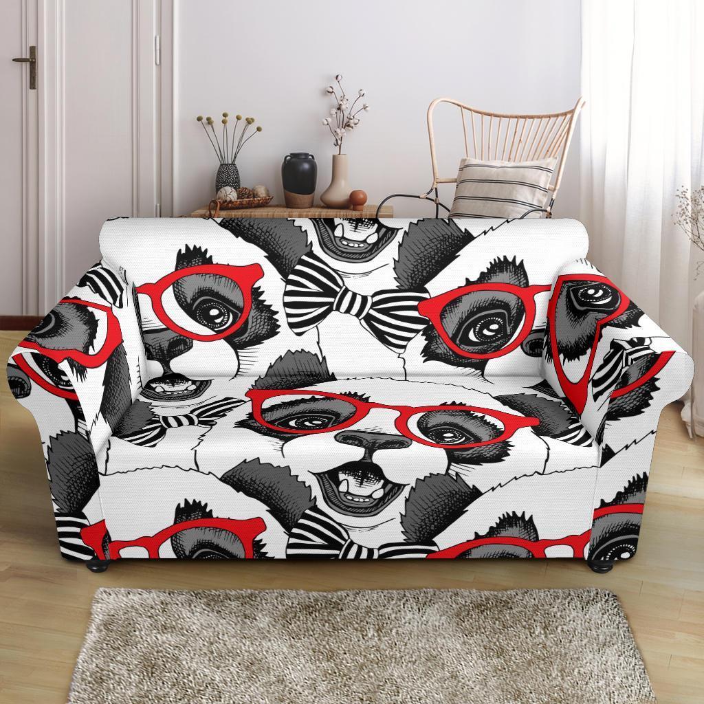 Panda Red Glasses Pattern Print Loveseat Cover-grizzshop