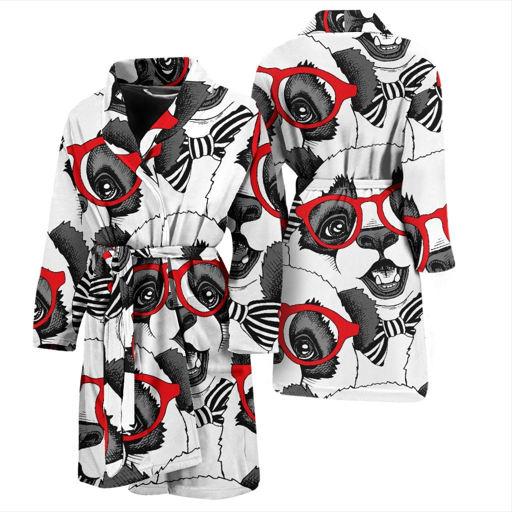 Panda Red Glasses Pattern Print Men Long Robe-grizzshop