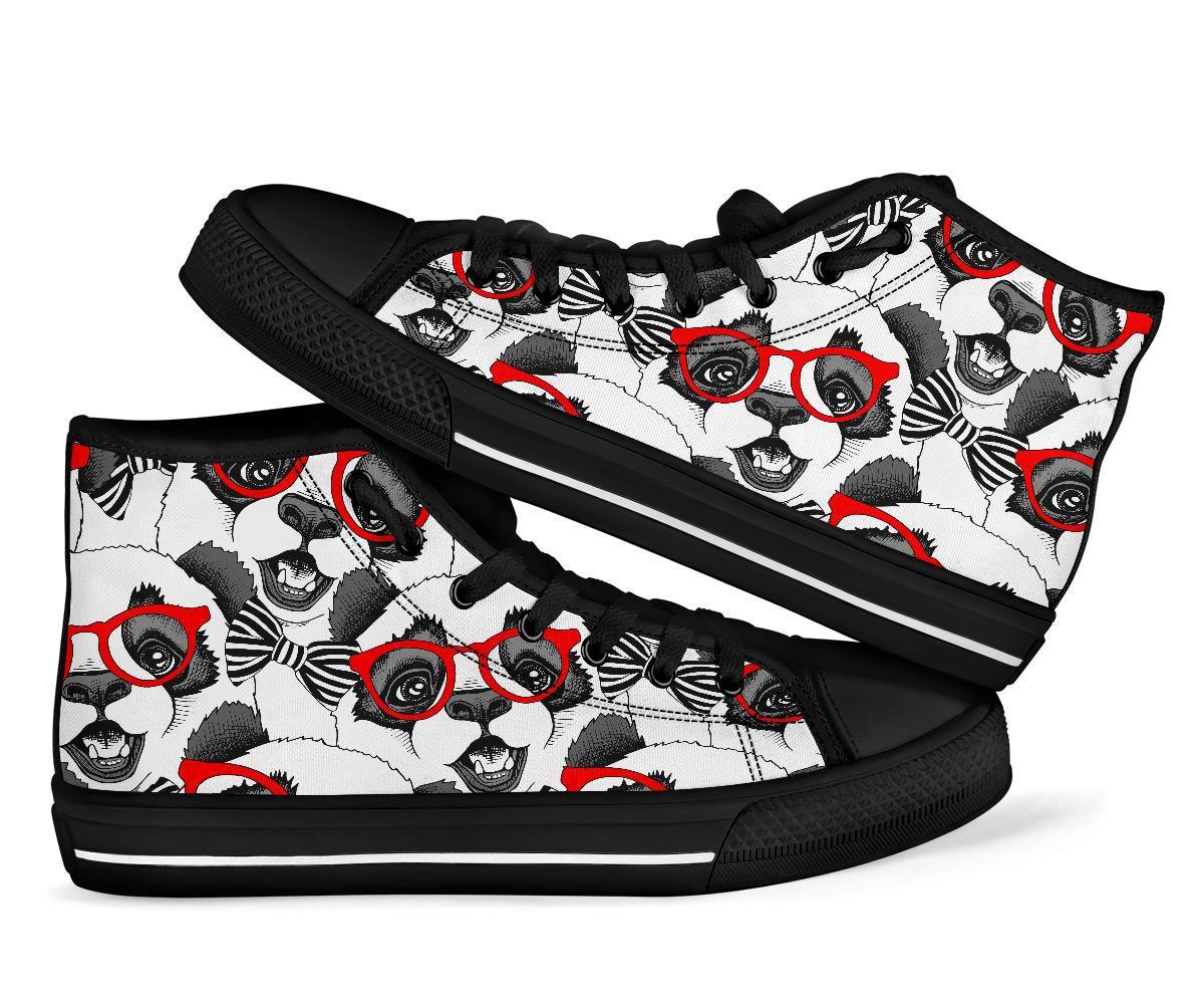 Panda Red Glasses Pattern Print Men Women's High Top Shoes-grizzshop