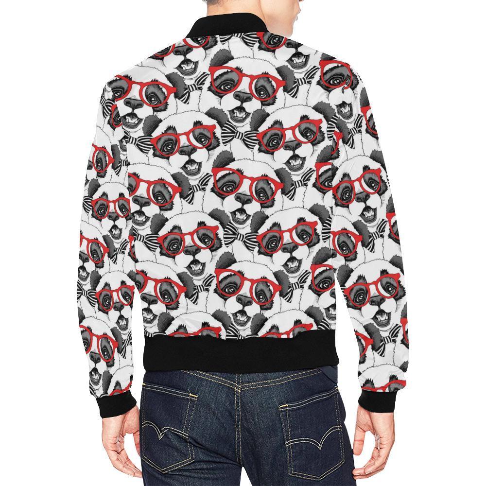 Panda Red Glasses Pattern Print Men's Bomber Jacket-grizzshop