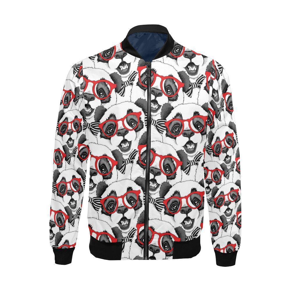 Panda Red Glasses Pattern Print Men's Bomber Jacket-grizzshop