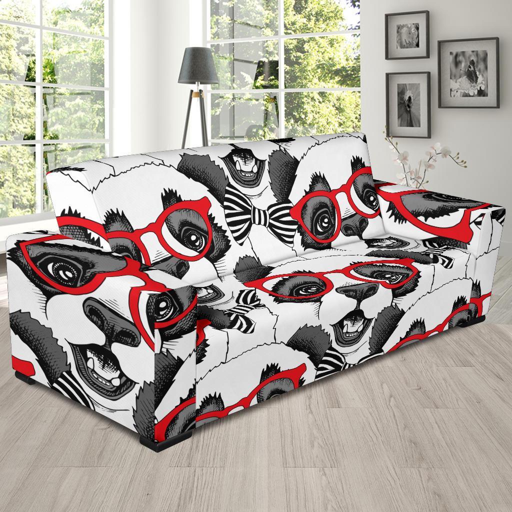 Panda Red Glasses Pattern Print Sofa Covers-grizzshop