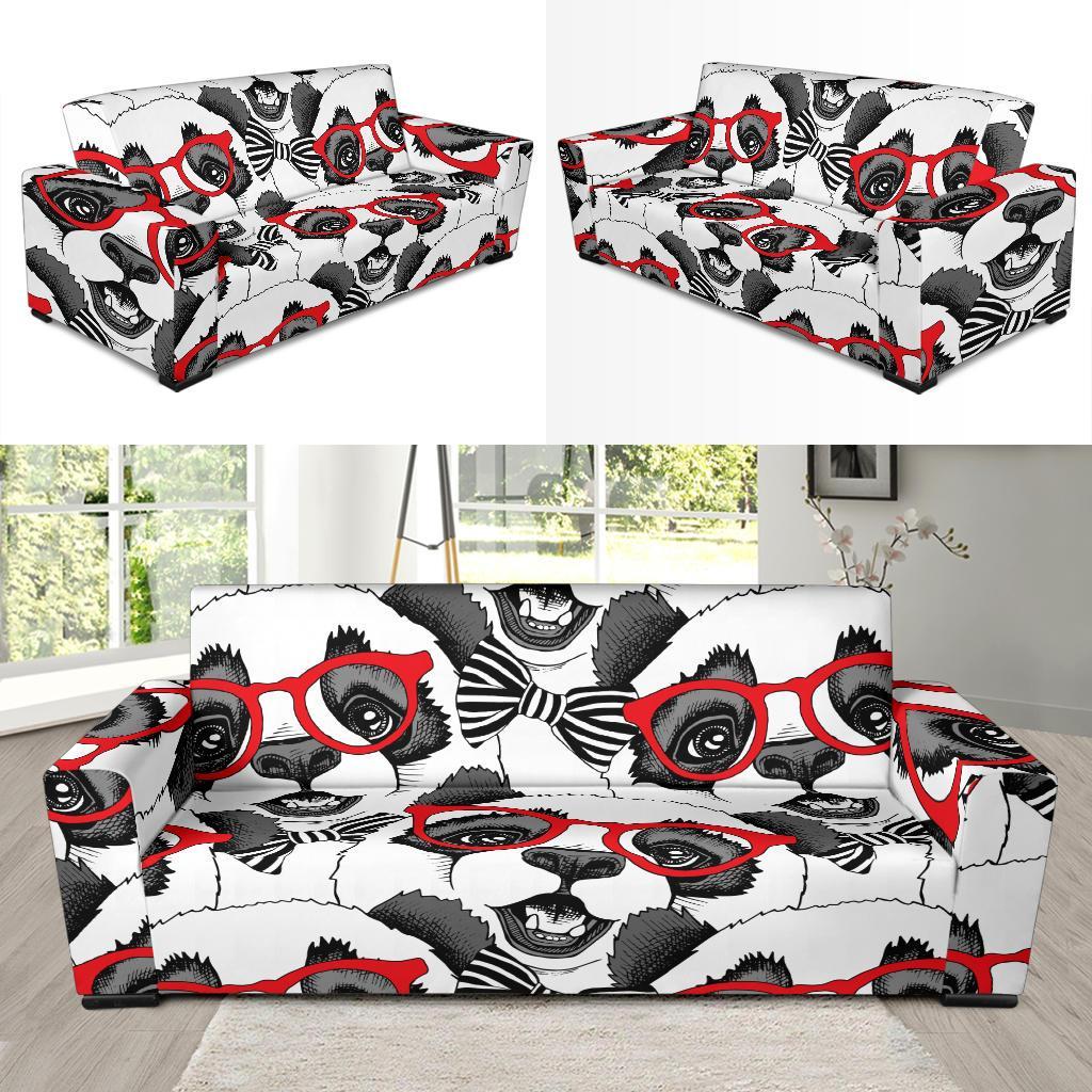 Panda Red Glasses Pattern Print Sofa Covers-grizzshop