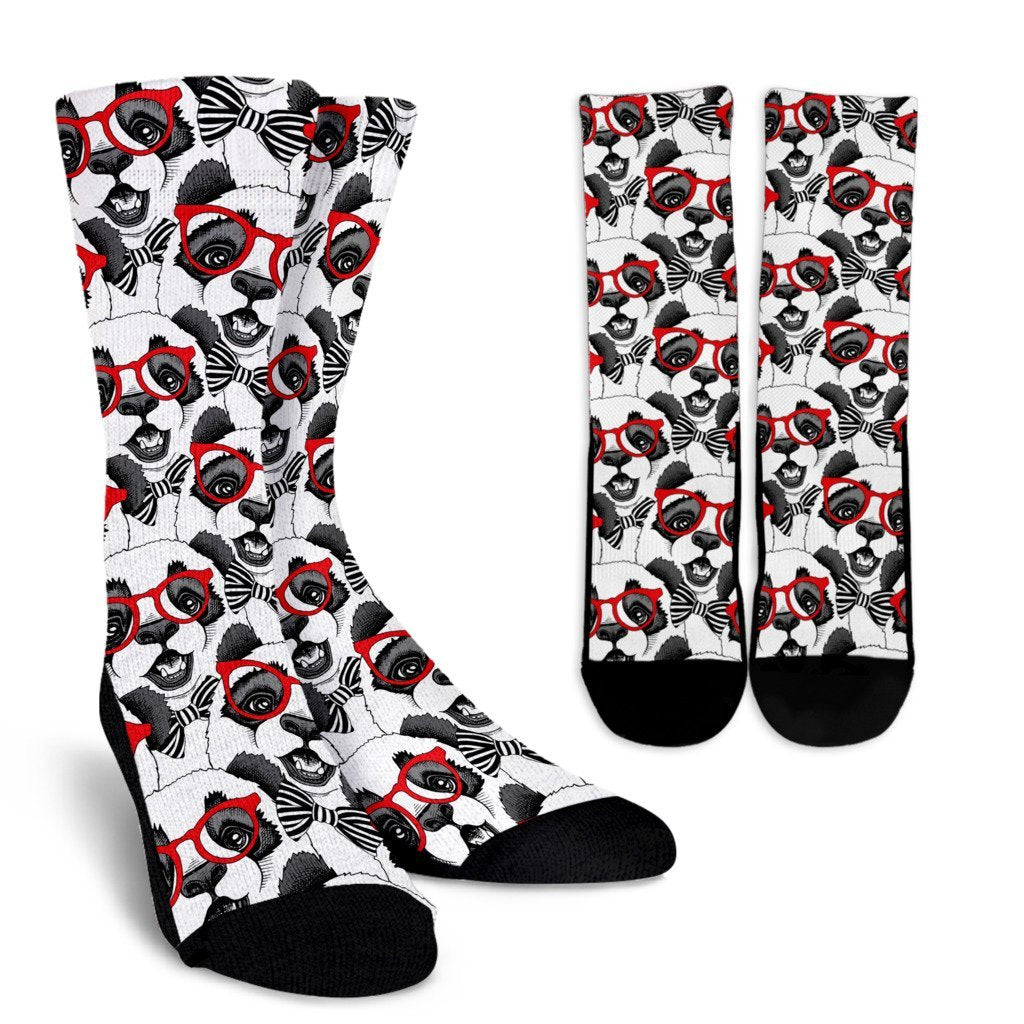 Panda Red Glasses Pattern Print Unisex Crew Socks-grizzshop