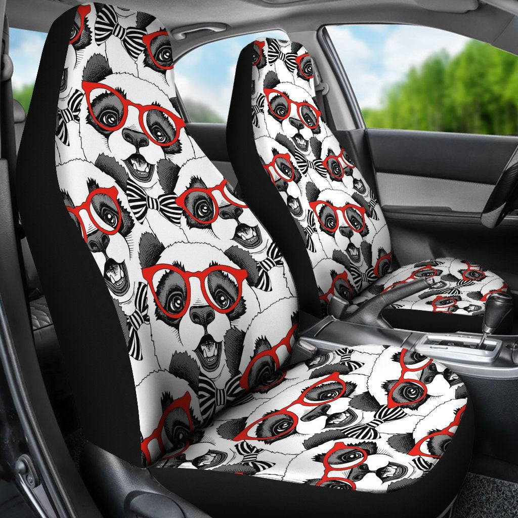 Panda Red Glasses Pattern Print Universal Fit Car Seat Cover-grizzshop