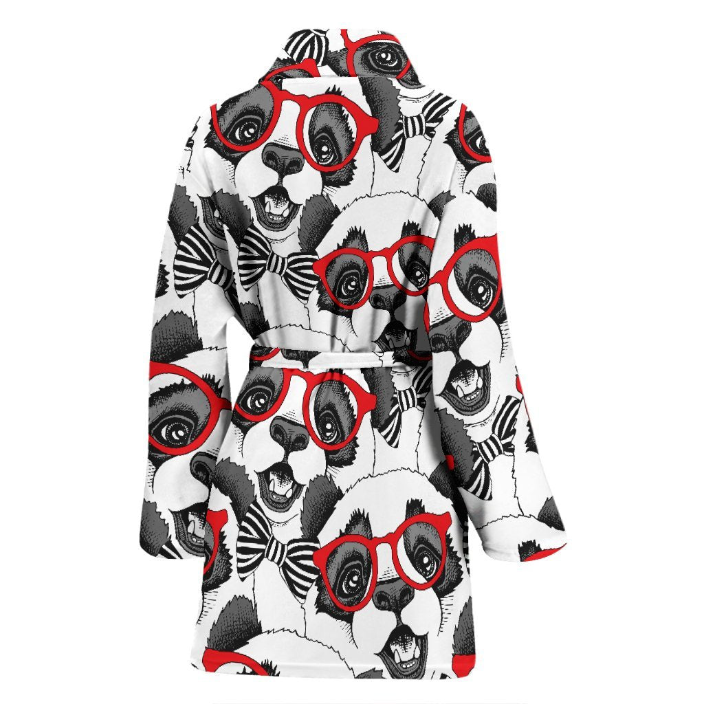 Panda Red Glasses Pattern Print Women Long Robe-grizzshop