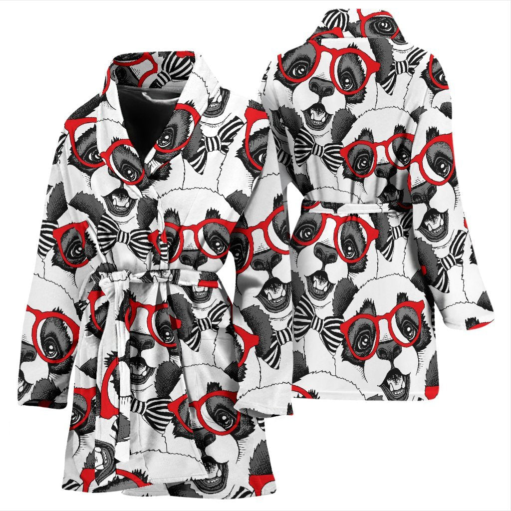 Panda Red Glasses Pattern Print Women Long Robe-grizzshop