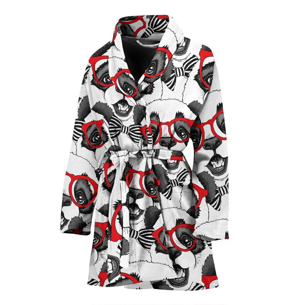 Panda Red Glasses Pattern Print Women Long Robe-grizzshop