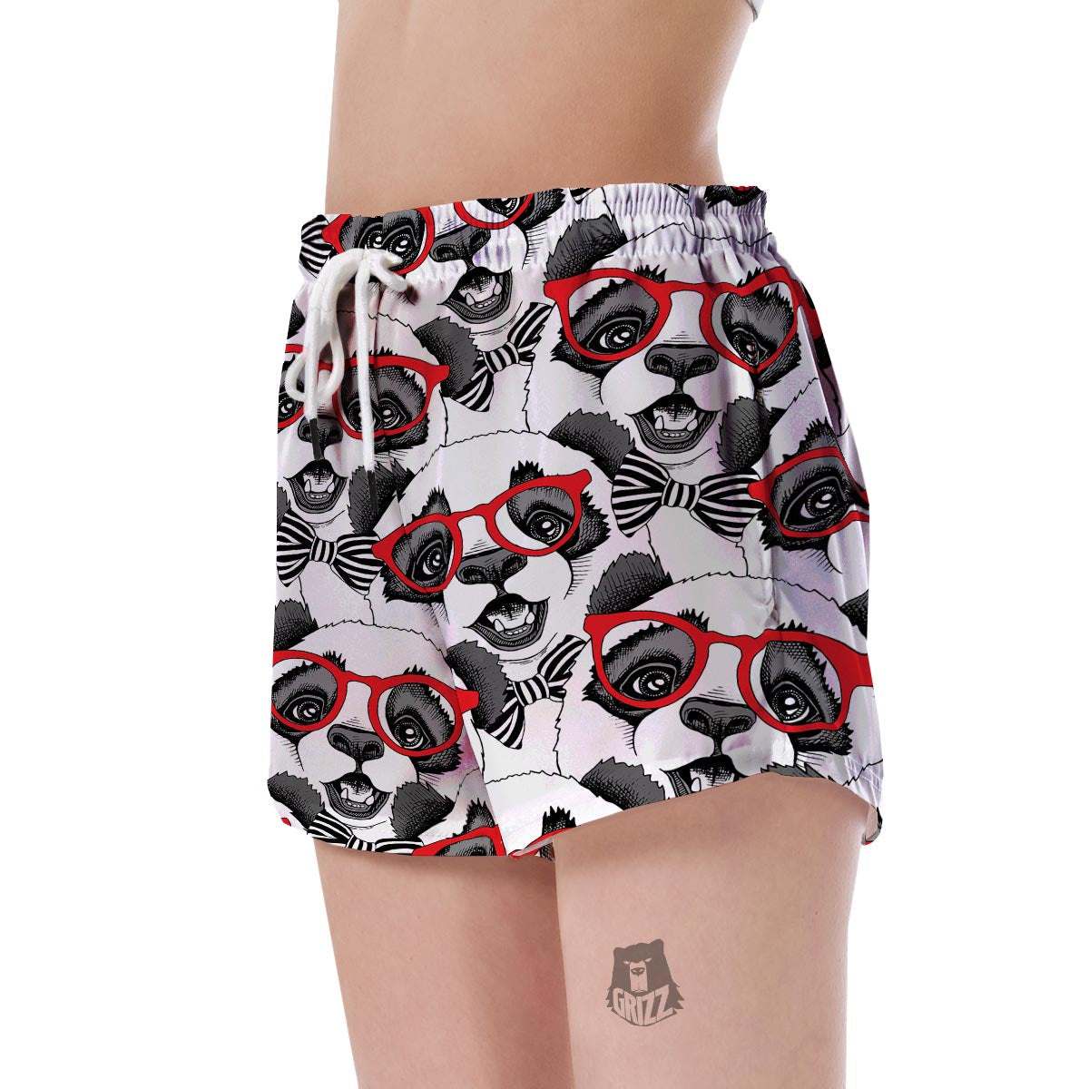 Panda Red Glasses Pattern Print Women's Shorts-grizzshop
