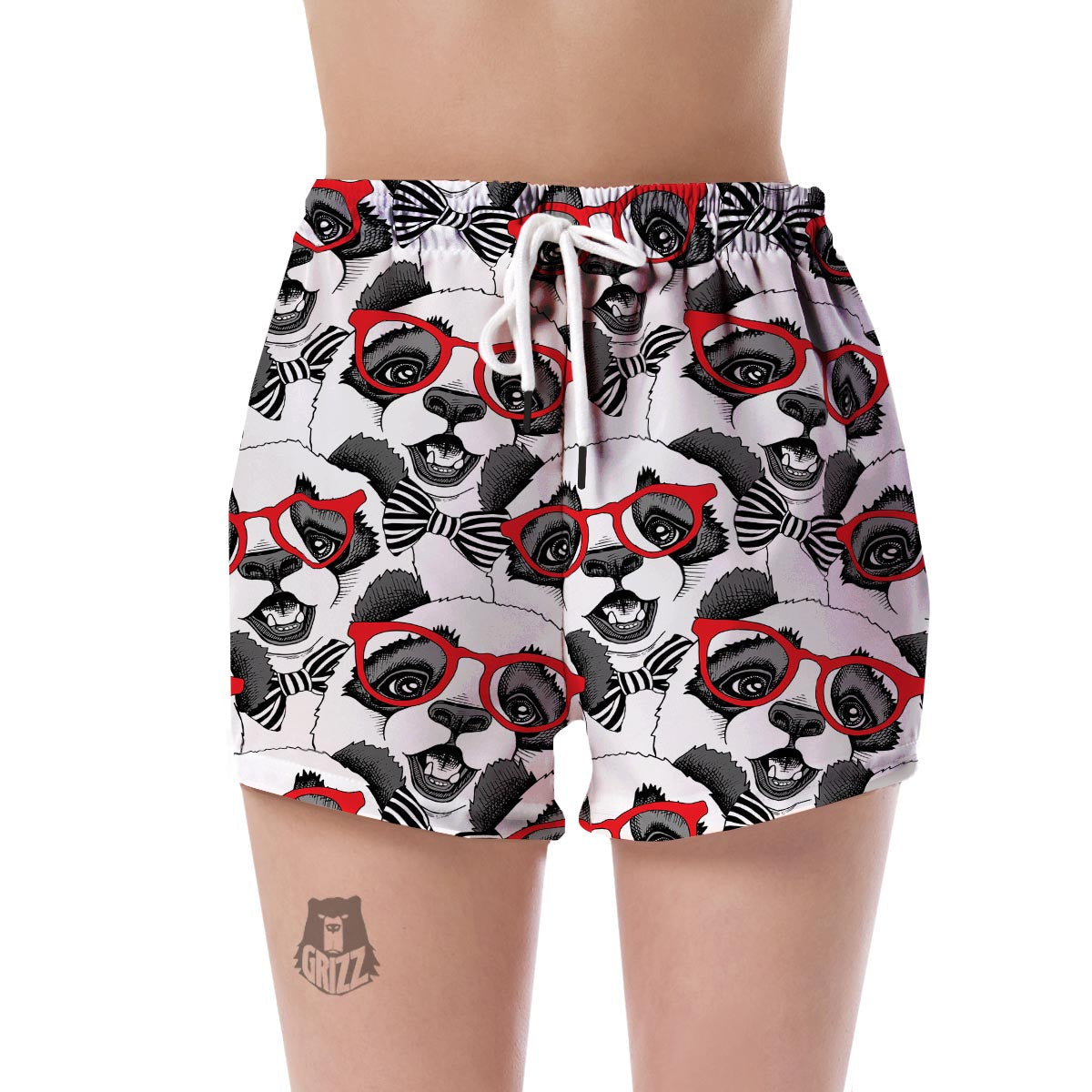 Panda Red Glasses Pattern Print Women's Shorts-grizzshop