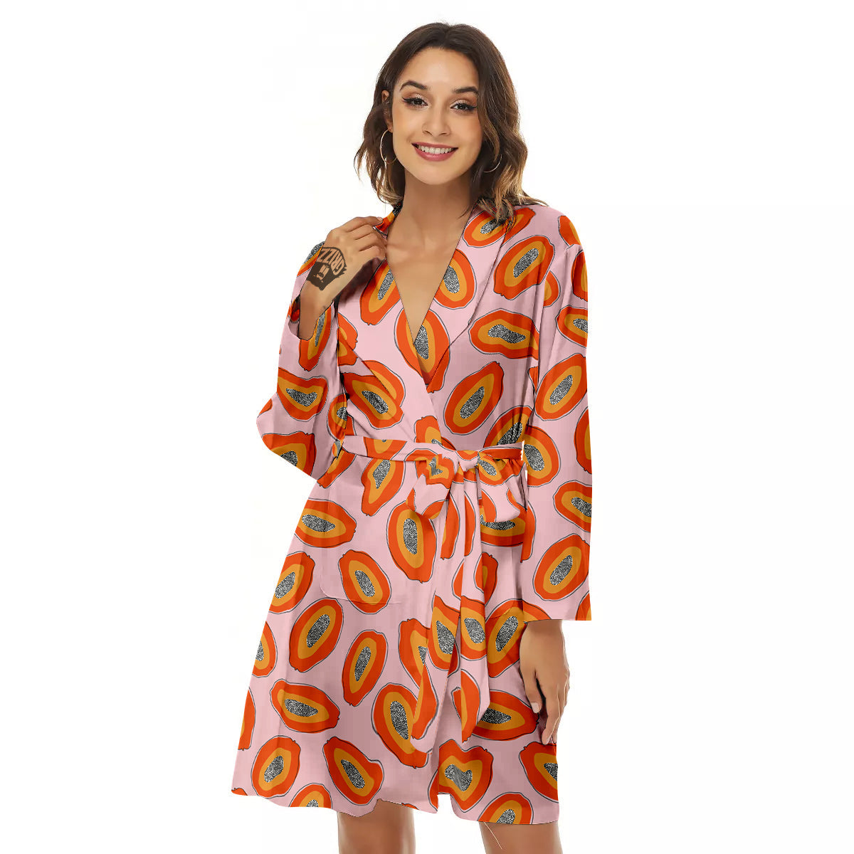 Papaya Cute Print Pattern Women's Robe-grizzshop