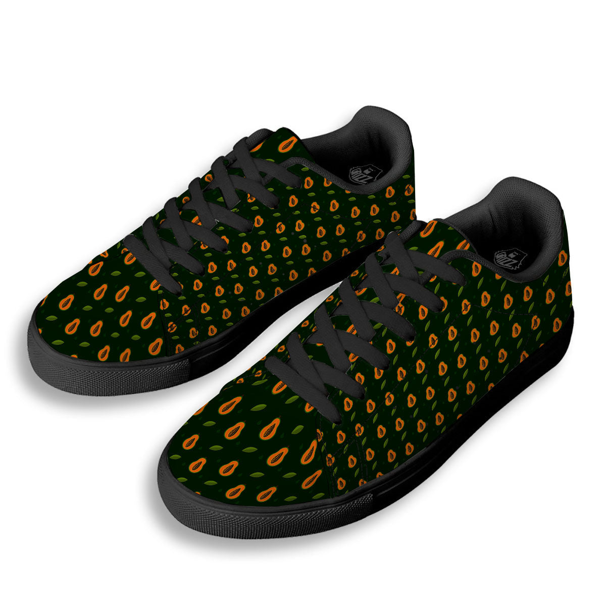 Papaya Exotic Print Pattern Black Low Top Sneakers-grizzshop